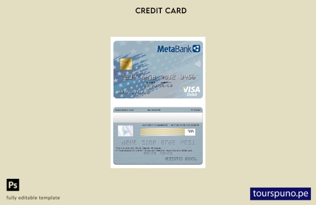 listo para imprimir EE.UU. Dakota del Sur, Metabank, plantilla de tarjeta visa
